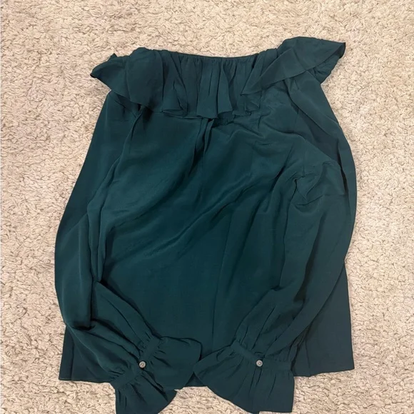 JCrew Deep green silk Ruffle Tie-Neck Blouse - Picture 2 of 4